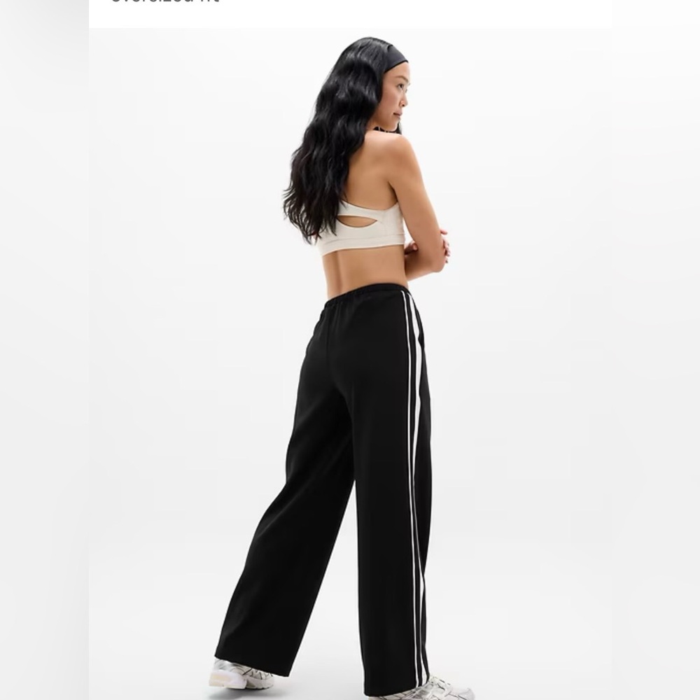 Athleta MVP Black Wide-Leg Track Pants with White Side Stripes NWT